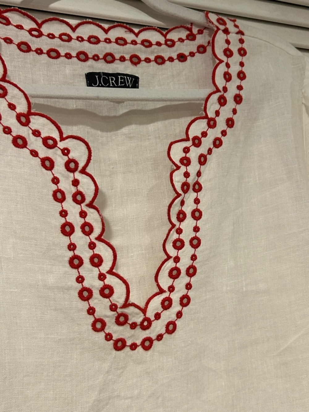 J. Crew Bungalow Red Embroidered White Linen Tunic. Women's Size Large - Picture 9 of 16